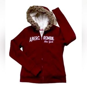 Abercrombie & Fitch Sherpa Full Zip Hoodie Juniors Size Large Maroon